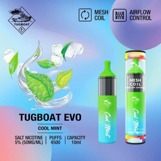 Tugboat Evo 4500 Cool Mint  en uygun fiyatlar ile ozelbuhar.coda! Tugboat Evo 4500 Cool Mint özellikleri, fiyatı, incelemesi, yorumları ve taksit seçenekleri için hemen tıklayın!