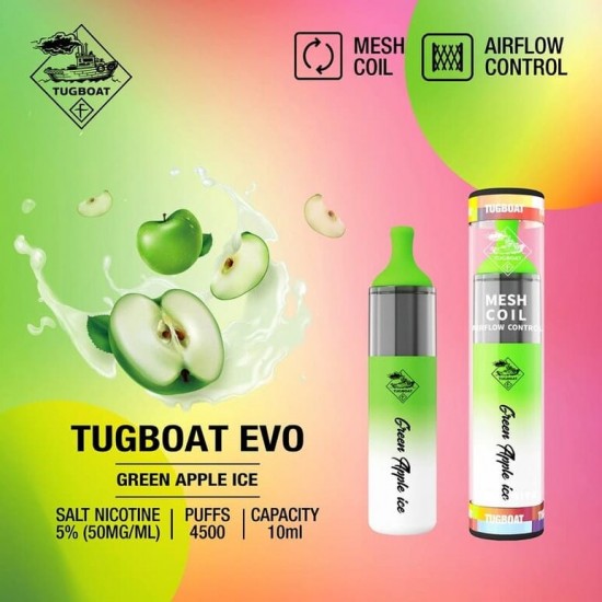 Tugboat Evo 4500 Green Apple Ice  en uygun fiyatlar ile ozelbuhar.coda! Tugboat Evo 4500 Green Apple Ice özellikleri, fiyatı, incelemesi, yorumları ve taksit seçenekleri için hemen tıklayın!