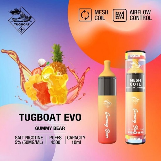 Tugboat Evo 4500 Gummy Bear  en uygun fiyatlar ile ozelbuhar.coda! Tugboat Evo 4500 Gummy Bear özellikleri, fiyatı, incelemesi, yorumları ve taksit seçenekleri için hemen tıklayın!