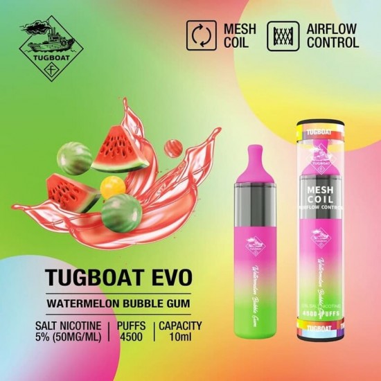 Tugboat Evo 4500 Watermelon Bubblegum  en uygun fiyatlar ile ozelbuhar.coda! Tugboat Evo 4500 Watermelon Bubblegum özellikleri, fiyatı, incelemesi, yorumları ve taksit seçenekleri için hemen tıklayın!